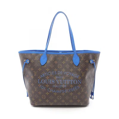 Pre-owned Louis Vuitton Blue Brown Monogram Coated Canvas Tote Bag ()