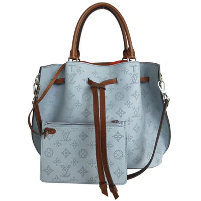 Pre-owned Louis Vuitton Blue Brown Monogram Mahina Leather Handbag Shoulder Bag () In Multi