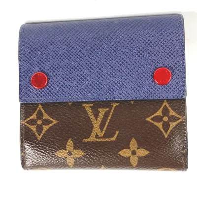 Pre-owned Louis Vuitton Blue Brown Monogram Wallet (bi-fold) () In Blue, Brown