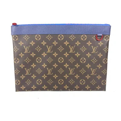 Pre-owned Louis Vuitton Blue Brown Red Color Monogram Clutch Bag Pochette Pouch () In Blue, Brown, Red Color
