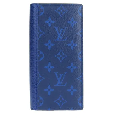 Pre-owned Louis Vuitton Blue Cobalt Taiga Leather Monogram Long Wallet (bi-fold) ()