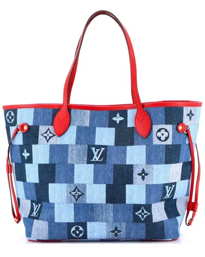 Pre-owned Louis Vuitton Blue Damier & Monogram Patchwork Denim Neverfull Mm (authentic  Pre-loved)