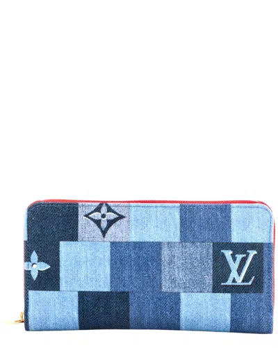 Pre-owned Louis Vuitton Blue Damier & Monogram Patchwork Denim Zippy Wallet (authentic  Pre-loved)