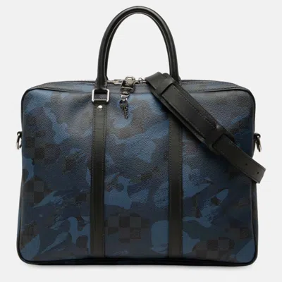 Pre-owned Louis Vuitton Blue Damier Cobalt Camouflage Porte Documents Voyage Pm
