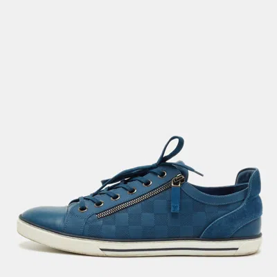 Pre-owned Louis Vuitton Blue Damier Embossed Leather And Suede Challenge Zip Up Sneakers Size 43