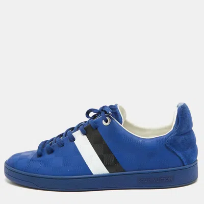 Pre-owned Louis Vuitton Blue Damier Infini Leather Frontrow Lace Up Sneakers Size 42