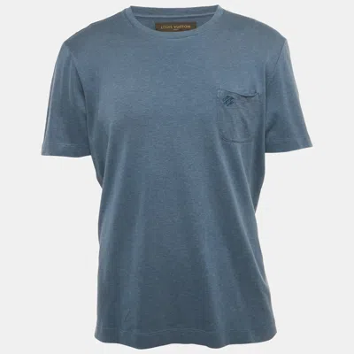 Pre-owned Louis Vuitton Blue Damier Pocket Jersey T-shirt L