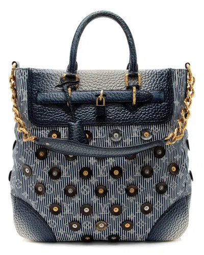 Pre-owned Louis Vuitton Blue Denim & Leather Polka Dot Corsaire (authentic Pre-loved)