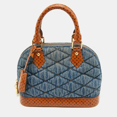 Pre-owned Louis Vuitton Blue Denim And Monogram Leather Alma Bb Bag