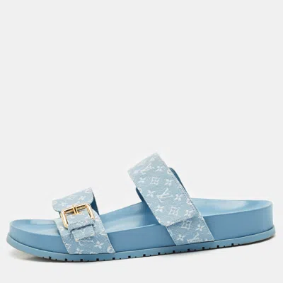 Pre-owned Louis Vuitton Blue Denim Bom Dia Flat Sandals Size 40
