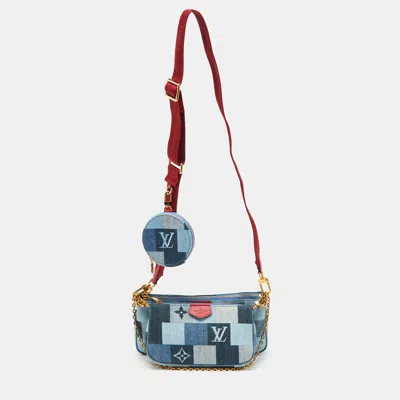 Pre-owned Louis Vuitton Blue Denim Damier Monogram Patchwork Multi-pochette Accessories Bag