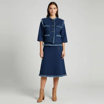Pre-owned Louis Vuitton Blue Denim Fringed 3-piece Skirt Set M