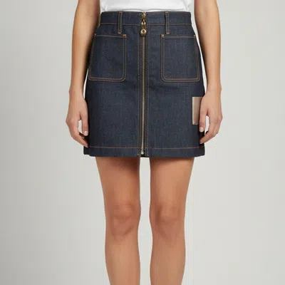 Pre-owned Louis Vuitton Blue Denim Front Zip Mini Skirt Xl