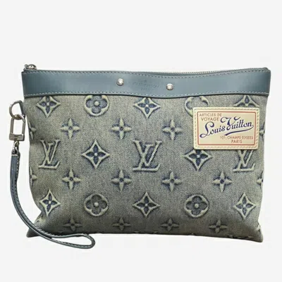 Pre-owned Louis Vuitton Blue Denim Leather Clutch Bag Pochette ()