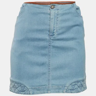 Pre-owned Louis Vuitton Blue Denim Logo Quilt Detail Mini Skirt M Waist: 29"