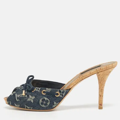 Pre-owned Louis Vuitton Blue Denim Malibu Slide Sandals Size 38.5