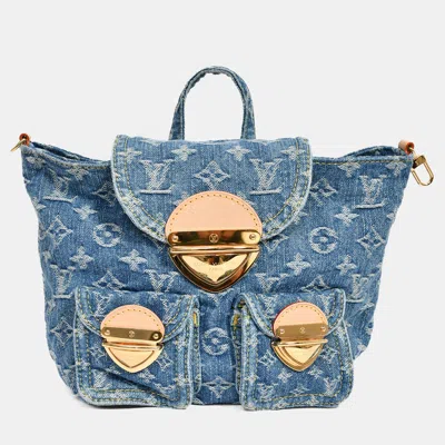 Pre-owned Louis Vuitton Blue Denim Monogram Mini Venice Backpack