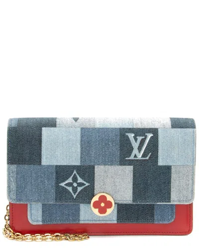 Pre-owned Louis Vuitton Blue Denim Patchwork Limited Edition Flore Chain Wallet  (authentic Pre-loved)