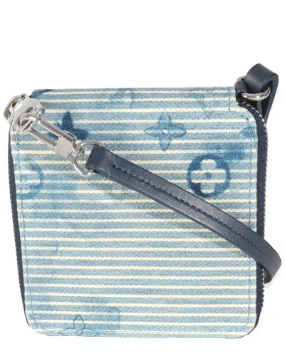 Pre-owned Louis Vuitton Blue Denim Watercolor Wallet On Strap (authentic Pre-loved)