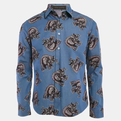 Pre-owned Louis Vuitton Blue Elephant Print Cotton Shirt M