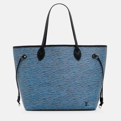 Pre-owned Louis Vuitton Blue Epi Denim Neverfull Mm