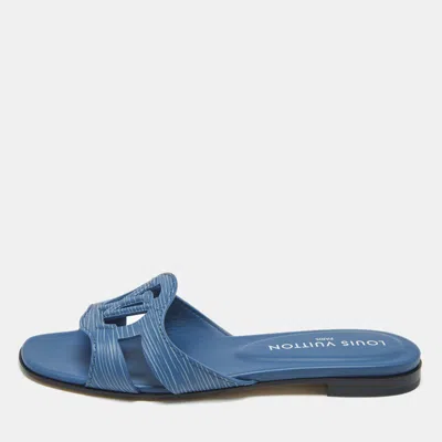 Pre-owned Louis Vuitton Blue Epi Leather Lv Isola Flat Slides Size 37