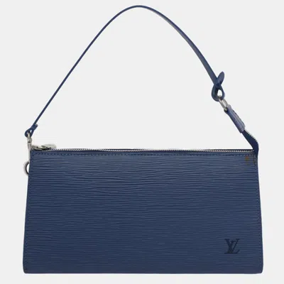 Pre-owned Louis Vuitton Blue Epi Leather Pochette Accessoires Clutch Bag