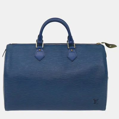 Pre-owned Louis Vuitton Blue Epi Leather Speedy 35 Satchel