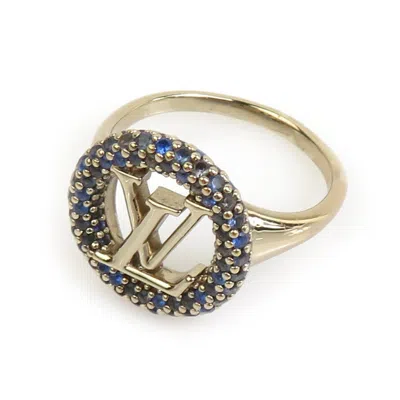 Pre-owned Louis Vuitton Blue Gold Metal Rhinestone Band Ring () In Blue, Gold