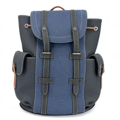 Pre-owned Louis Vuitton Blue Gray Leather Backpack () In Blue, Gray