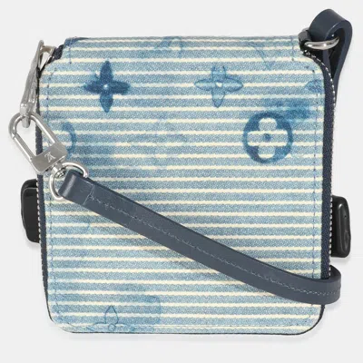 Pre-owned Louis Vuitton Blue Hickory Stripes Denim Monogram Watercolor Wallet On Strap