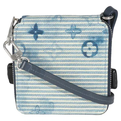 Pre-owned Louis Vuitton Blue Hickory Stripes Denim Monogram Watercolor Wallet On Strap