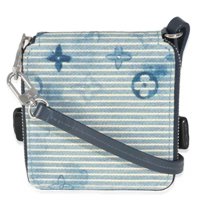 Pre-owned Louis Vuitton Blue Hickory Stripes Denim Monogram Watercolor Wallet On Strap