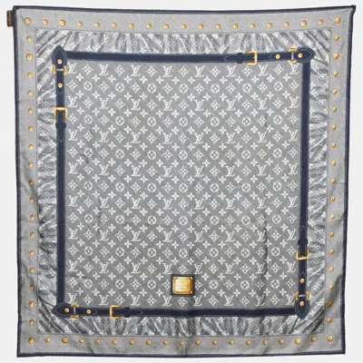 Pre-owned Louis Vuitton Blue Iventeur Monogram Print Silk Square Scarf