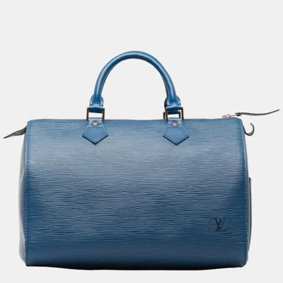 Pre-owned Louis Vuitton Blue Leather Epi Speedy 30 Satchel Bag
