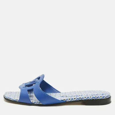 Pre-owned Louis Vuitton Blue Leather Lv Isola Flat Slides Size 39