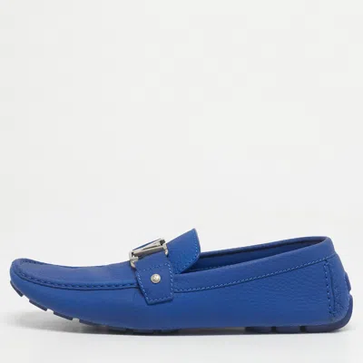 Pre-owned Louis Vuitton Blue Leather Monte Carlo Loafers Size 46