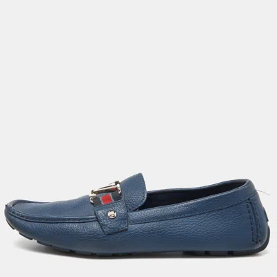 Pre-owned Louis Vuitton Blue Leather Monto Carlo Slip On Loafers Size 42.5