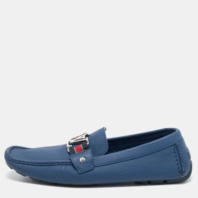 Pre-owned Louis Vuitton Blue Leather Ribbon Monte Carlo Slip On Loafers Size 42.5