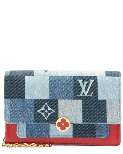 Pre-owned Louis Vuitton Blue Limited Edition Denim Patchwork Flore Chain Wallet (authentic Pre-loved)