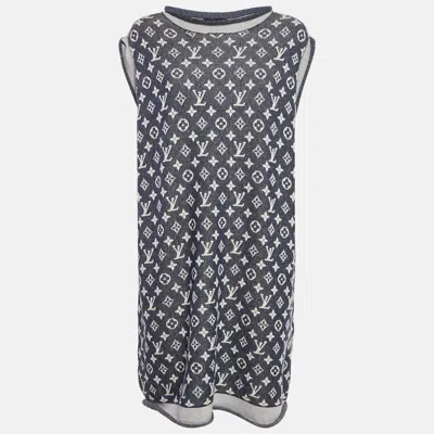 Pre-owned Louis Vuitton Blue Logo Jacquard Knit Sleeveless Short Dress Xl