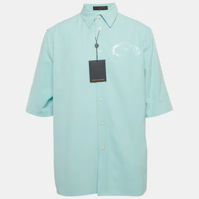 Pre-owned Louis Vuitton Blue Logo Print Cotton Short Sleeve Shirt M