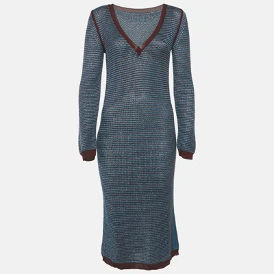 Pre-owned Louis Vuitton Blue Lurex Crochet Midi Dress M