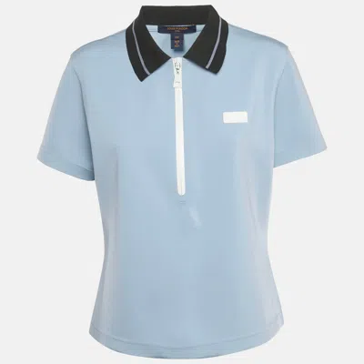 Pre-owned Louis Vuitton Blue Lv Match Neoprene Polo T-shirt L