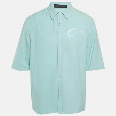 Pre-owned Louis Vuitton Blue Lv Print Cotton Short Sleeve Shirt L