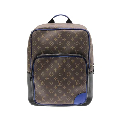Pre-owned Louis Vuitton Blue Marron Coated Canvas Leather Backpack () In Blue, Marron