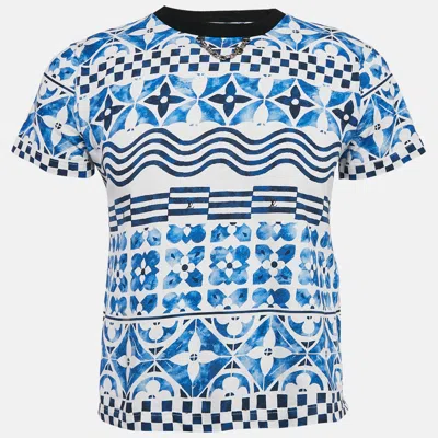 Pre-owned Louis Vuitton Blue Mix Monogram Print Cotton Crew Neck T-shirt S