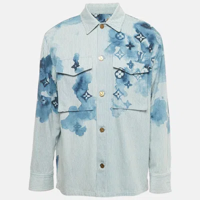 Pre-owned Louis Vuitton Blue Monogram & Watercolor Print Denim Oversized Shirt M