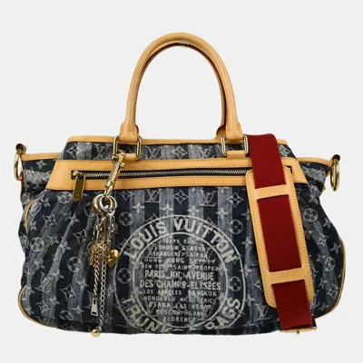 Pre-owned Louis Vuitton Blue Monogram Denim Cabas Raye Gm Tote Bag