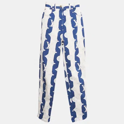 Pre-owned Louis Vuitton Blue Monogram Denim High Rise Jeans S Waist 23"